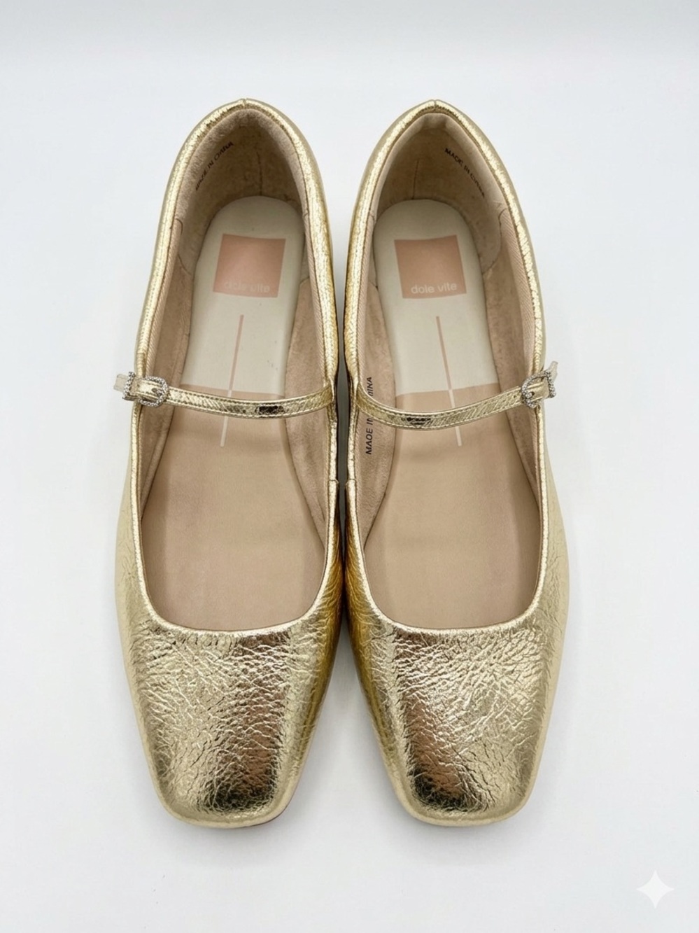 Dolce Vita Gold Metallic Mary Jane Flats Shimmer Square Toe Ballerinas Sz 9 - Picture 2 of 11
